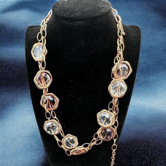 Joan Rivers Rose Gold Tone Long Station Necklace Faceted Acrylic Rhinestone 49" - Picture 1 of 12